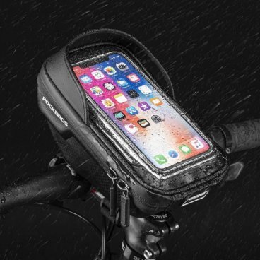 Сумка велосипедная Rockbros, на руль, с чехлом для телефона, 195 x 103 x 73 мм, черный, B70