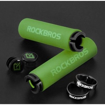 Грипсы велосипедные Rockbros, вспененная резина, с фиксатором, зеленый/черный, BT1001