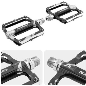Педали велосипедные Rockbros, пара, алюминий, 6 шипов, ось 9/16", черный, K306-BK