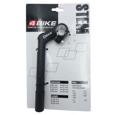 Вынос руля велосипедный 4BIKE HS-C60, алюминий, длина 60, угол +30°, диаметр 25.4 мм, черный, ARV-ST-C60-603025S