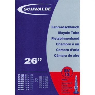 Велокамера Schwalbe SV12, 26"х1 1/4-1.75, 32/47-559/590, Presta 40mm, 10423343