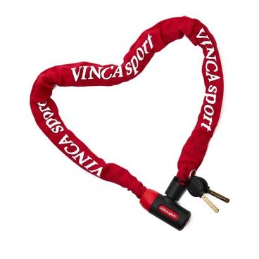 Велосипедный замок Vinca Sport, цепь, на ключ, тканевая-оболочка, 6 х 1000мм, красный, VS 101.759 re