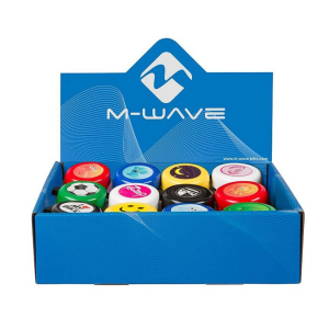 Звонок велосипедный M-Wave, комплект, в дисплей-боксе 12 штук, разных цветов и картинок