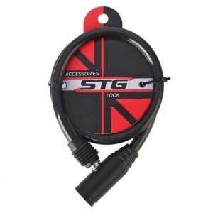 Велозамок STG, на ключ, 8*1500мм, трос спиральный, черный, Х10428