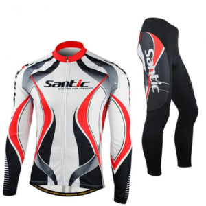 Велокостюм Santic KUWATA, длинный рукав, велорейтузы, размер L, бело-красно-черный, MCT024RL