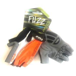 Перчатки велосипедные FUZZ AIR COMFORT, лайкра, D-GRIP GEL, на липучке, черно-бело-оранжевый