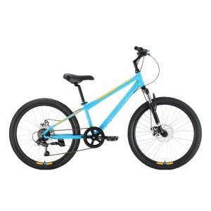 Подростковый велосипед Stark, Respect 24.1 D Steel, голубой/желтый/белый 12", 2023, HQ-0010144